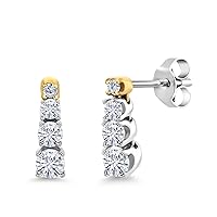 Gem Stone King 925 Sterling Silver and 10K Yellow Gold White Moissanite Dangle Earrings For Women (0.41 Cttw, Round 3MM, 2.5MM and 2MM)