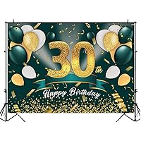 Dark Green 30th Happy Birthday Background for Adult Balloons Golden Confetti Photoshoot Custom Birthday Party Banner Backdrop 7x5 ft