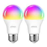 2-Pack Smart Light Bulbs 8.5W (60W Replacement) A19 E26 LED Bulb Work with Alexa, Google Assistant, Smart Life App, Tuya App, Color Changing, No Hub Required