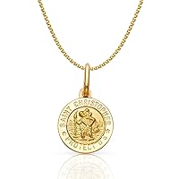 14K Yellow Gold St. Christopher Medal Pendant Necklace Protect Us Charm with 1.2mm Flat Open Wheat Chain
