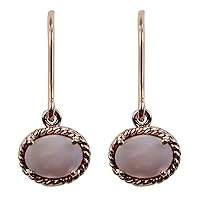 Pink Opal Oval Shape Gemstone Jewelry 10K, 14K, 18K Rose Gold Drop Dangle Earrings For Women/Girls