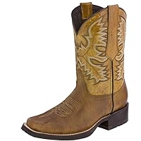 Texas Legacy Mens Honey Brown Western Leather Cowboy Boots Rodeo Saddle Square