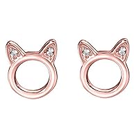 Cat Stud Earrings 14K Gold Plated Circle Ear Studs Round CZ Cat Earrings