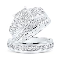The Diamond Deal 10kt White Gold His Hers Round Diamond Square Matching Wedding Set 1 Cttw