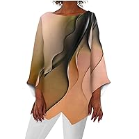 FYUAHI Women's 2023 Trendy Women Clothes Fashion Retro Print Round Neck Quarter Sleeve Irregular Hem T-Shirt Top