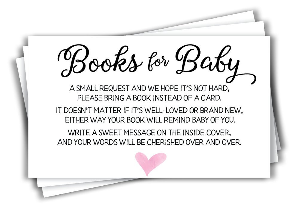 50 Pink Watercolor Heart Baby Shower Book Insert Request Cards (50-Cards)