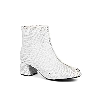 Womens Fashion Chunky Heel Sequin Ankle Booties Cool Zipper Glitter Party Prom Boots