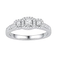 The Diamond Deal10kt White Gold Womens Round Diamond 3-stone Bridal Wedding Engagement Ring 3/8 Cttw