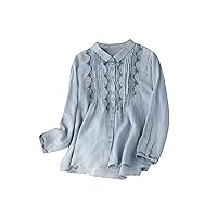 Women's Stand Collar 3/4 Sleeve Button-up Tunic Blouse
