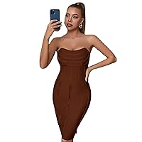 Exclusive Women Sexy Summer Bodycon Formal Gowns Evening Dress Brown Off Shoulder Tube Bandage Casual Elegant Dress