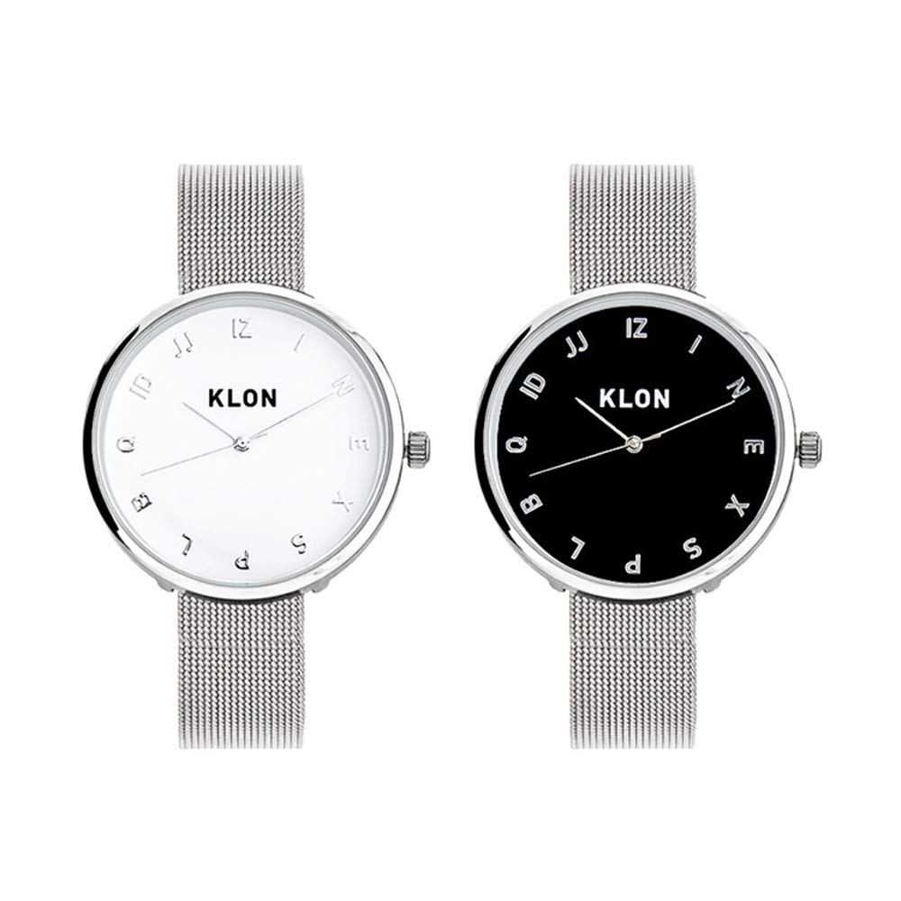 KLON MOCK NUMBER Wristwatch, Pair Watch, Stainless Steel, Silver, Genuine Leather, Leather, Strap, Made in Japan, Quartz, Waterproof, Watch, Gift, Unisex, Stylish, Popular, Brand, Silver White Face x Black Face Ver.Silver 1.3 inches (33 mm)