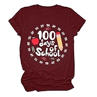 Womens Shirts with Fluffy Sleeves 100 Days of School Shirt Women Teacher Shirts 100th Day of School T Shirt Ca