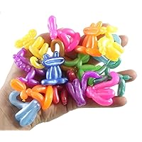 24 Cute Colorful Balloon Animals - Stretchy Soft Figurines - Mini Toys - Small Novelty Prize Toy - Party Favors - Gift (Random Colors) (Set of 24 Random Animals)