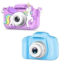 Seckton Kids Selfie Camera for Boys Age 3-9 Blue & Digital Video Camera with Protective Silicone Cover, Christmas Birthday Gifts for 3 4 5 6 7 8 Year Old Boys Girls Purple