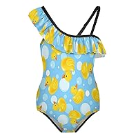 Yellow Duck Girl's Swimsuit One Piece Ruffle Bathing Suit Swimwear Beachwear