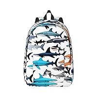 Sharks Pattern Print Canvas Laptop Backpack Outdoor Casual Travel Bag Daypack Book Bag For Men Women