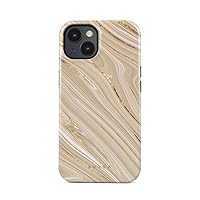 BURGA Phone Case Compatible with iPhone 13 - Hybrid 2-Layer Hard Shell + Silicone Protective Case - Nude Beige Glitter Marble - Scratch-Resistant Shockproof Cover