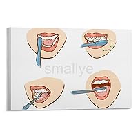 XIAOHUANG Dental Wall Poster How to Brush Teeth Correctly Canvas Print Poster (4) Canvas Poster Bedroom Decor Office Room Decor Gift Frame-style 18x12inch(45x30cm)