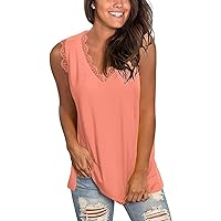 Women's Bra Tops Tunic Lace Tops V-Neck T Shirts Sleeveless Blouse Floral Side Split Tanks High Neck Tank Top