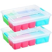 2 Pack Large Stack and Carry Storage Plastic Containers with Removable Dividers and Secure Latching Buckles, Stackable Clear Organizer Bins for Art & Craft Supplies, Jewelry, Portable