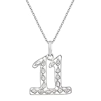 Personalized 11 Number Necklace 0.35 Ctw Natural Polki Diamond High Finish Platinum Plated 925 Sterling Silver Pendant
