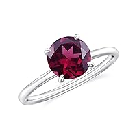 Natural Rhodolite Garnet Round Solitaire Ring for Women Girls in Sterling Silver / 14K Solid Gold/Platinum