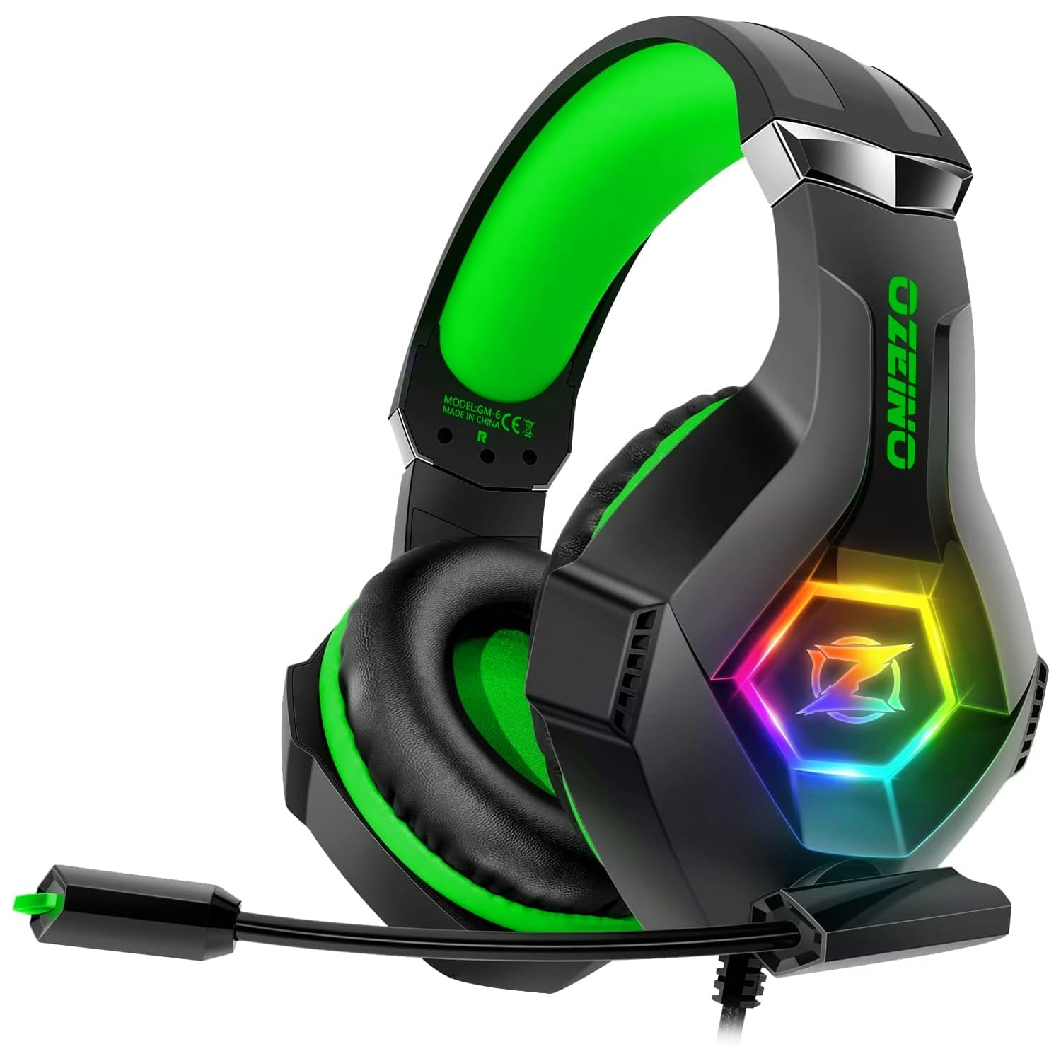 Ozeino Gaming Headset for PC, PS4, PS5, Xbox Headset, Gaming Headphones with Noise Cancelling Flexible Mic RGB Light Memory Earmuffs for Xbox one, Switch, Mac -Green