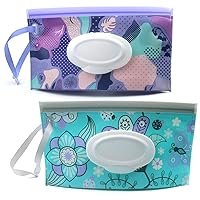 Baby Wipe Dispenser,Portable Refillable Wipe Holder Wipe Dispenser Bag Reusable Travel Wet Wipe Pouch (Blue Purple)