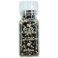 Simply Organic Whole Pepper Grinder, 3 Ounce Bottle, Blend of Black, White and Green Peppercorn for Complex Flavor