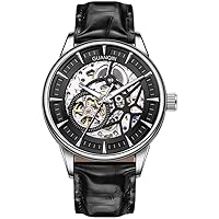 Skeleton Automatic Self-Winding Vintage Wristwatch Men Mechanical Business Wrist Watch Stainless Steel Genuine Leather Sapphire Crystal Waterproof Clock Luminous