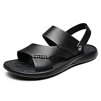 Summer Perforated Sandals for Men Open Toe Beach Water Shoes with Adjustable Dual Use Strap Genuine Leather Slip on Flavorless Solid Coloration