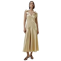 LilySilk 100% Silk Dress for Women 19 Momme Cut-Out Ultra-Shiny Maxi Dress with Detachable Bow on Shoulders Vintage