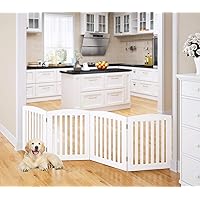 PAWLAND Wooden Freestanding Foldable Pet Gate for Dogs, 24 inch 4 Panels Step Over Fence, Dog Gate for The House, Doorway, Stairs, Extra Wide (White, 24