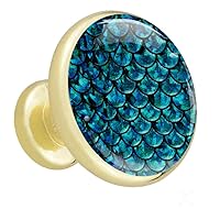 Green Mermaid Tail Scales Cabinet Knobs Gold Metal Round 4 Pieces Pulls Cupboard Handles Dresser Drawer Knobs Kitchen Cabinet Hardware with Screws 1.26x1.18x0.66in