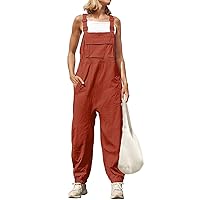 Women's Sleeveless Overalls Jumpsuit Casual Loose Lightweight Adjustable Straps Bib Long Pant Jumpsuits with Pockets