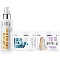 Purple Hair Mask For Blonde, Platinum, Bleached, Silver, Gray, Ash & Brassy Hair, BoldPlex 3 Bond Restore Treatment, and Volumizing Spray Bundle - Remove Yellow Tones and Condition Dry, Damaged Hair