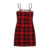 Fall Dresses for Women 2023 Tartan Cami Mini Bodycon Dress Dresses for Women (Color : Red, Size : Small)