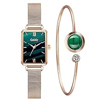 Fashion Personality Ladies Watch Alloy Mesh Belt Small Green Watch Niche Trend Ladies Square Head Quartz Watch Bracelet, Suitable for Everyone Who Loves Beauty