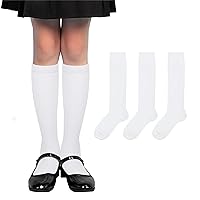 Girls Knee High Socks School Uniform Dress Cotton Long Socks for Kids Boys 3 Pairs Black White Navy Blue 4-16 Years…