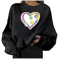Women's Heart Print Graphic Sweatshirt Crewneck No Hood Pullover Shirt Workout Sweatshirts Lightweight Fall Clothes