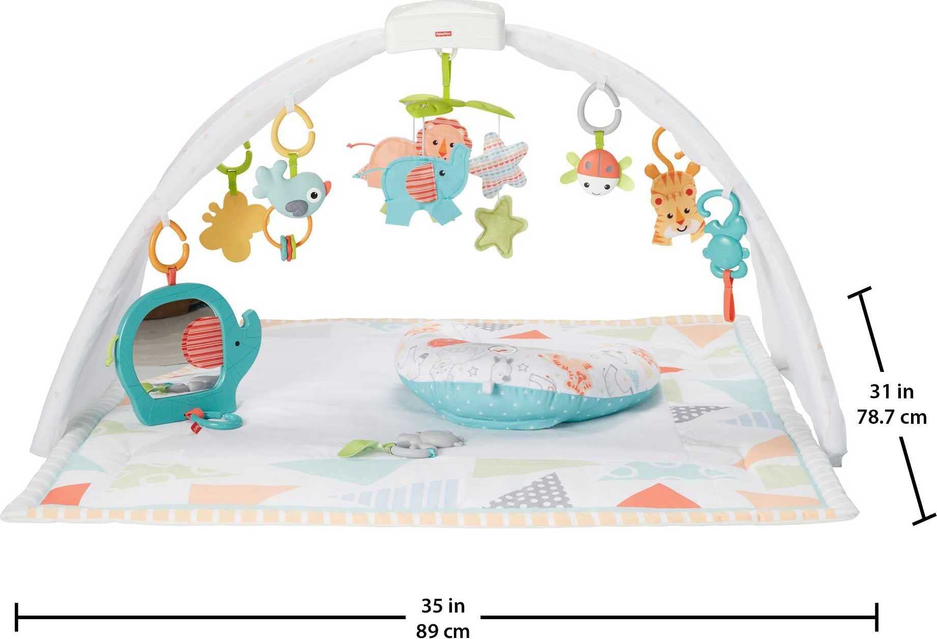 Fisher-Price Safari Music & Lights Gym Tummy Time Playmat with Take-Along Toys for Newborns from Birth and Older