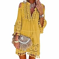 ZOCAVIA Women's 3/4 Sleeve Dress Casual Floral Pullover Spring Summer Loose Mid-Waist Boho Dresses S-5XL