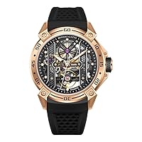BONEST Gatti Mens Automatic Watches 45mm Mechanical Wristwatch 5ATM Sapphire Skeleton Dial Luminous Fluororubber Strap