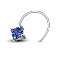 AT Jewellers 14k White Gold Over Round Cut Blue Sapphire Solitaire Nose Pin for Girl's and Women's