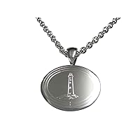 Silver Toned Etched Oval Nautical Lighthouse Pendant Necklace