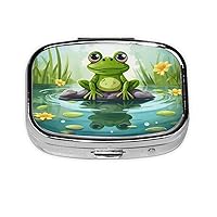 Frog in A Pond1 Square Printed Pill Box,Cute Medicine Organizer Travel Pillbox,Portable Pill Container to Hold Vitamins