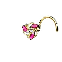 925 Sterling Silver 14k Gold Plating Triangle Ethnic Nose Ring with Ruby Gems