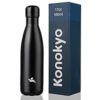 Insulated Water Bottles,17oz Double Wall Stainless Steel Vacumm Metal Flask for Sports Travel,Midnight Black