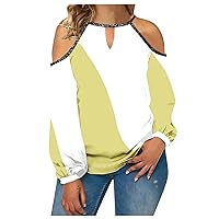 Shirts Women Long Sleeve Fashion Temperament Flower Off-Shoulder T-Shirt Casual Round Neck Matching Color Top Pullover