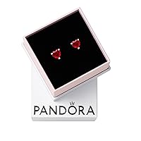 Pandora Red Heart Stud Earrings, With Gift Box